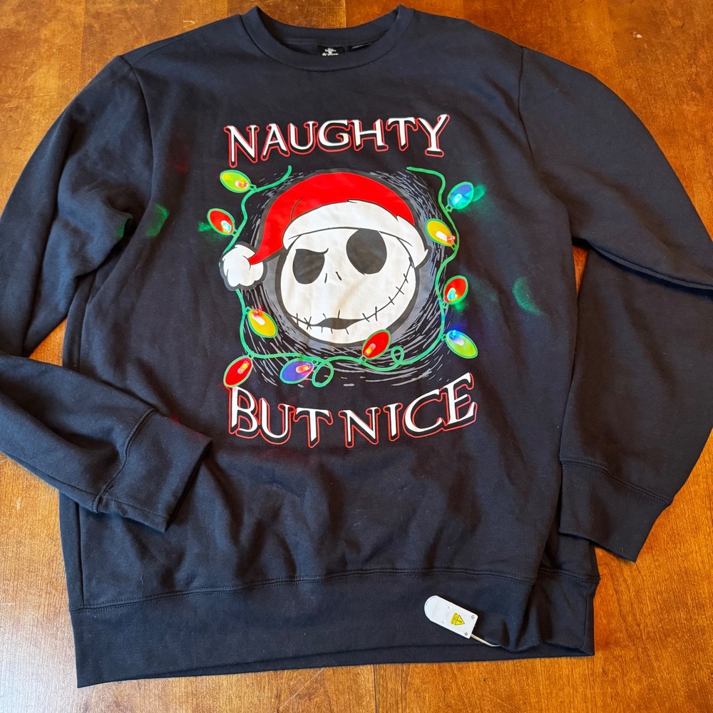 Disney Sweatshirt Mens XL Black Nightmare Before Christmas Jack Light Up Naughty